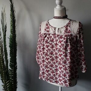 Rewind boho red floral print peasant blouse